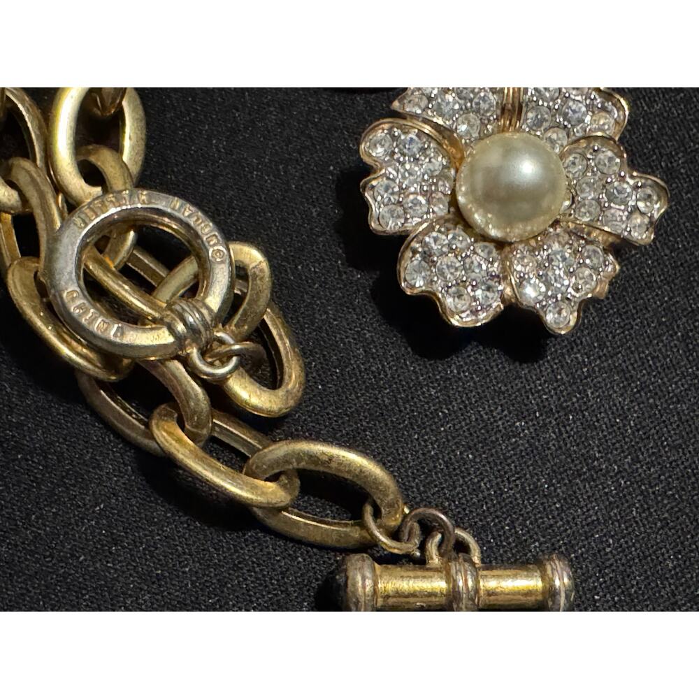Vintage Nolan Miller 18in Gold Tone Rhinestone Flower Necklace - Picture 6 of 6